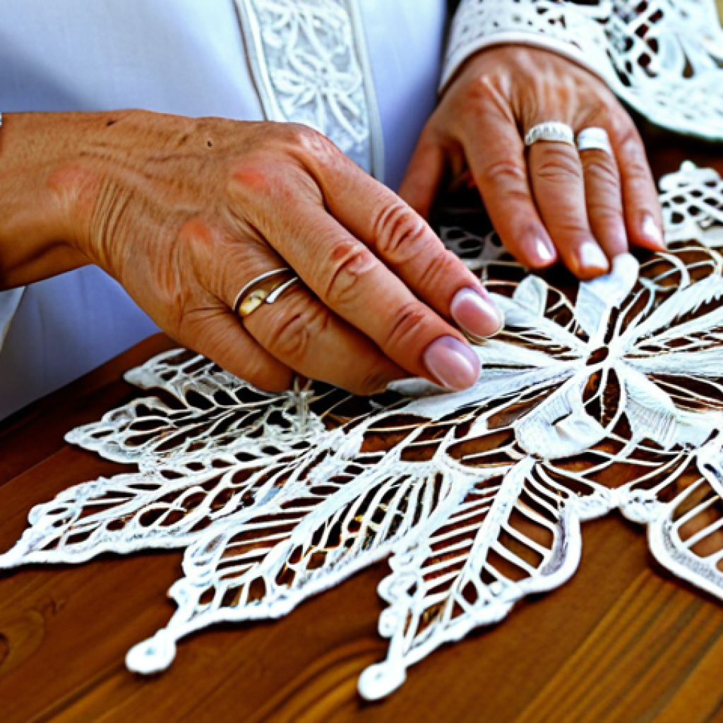 몰타 전통 공예품 구매 - Maltese Lace Artisan**
"A skilled artisan in Gozo, Malta, meticulously crafting Maltese lace (Bizzi...