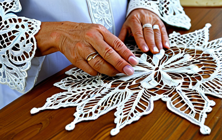 몰타 전통 공예품 구매 - Maltese Lace Artisan**
"A skilled artisan in Gozo, Malta, meticulously crafting Maltese lace (Bizzi...