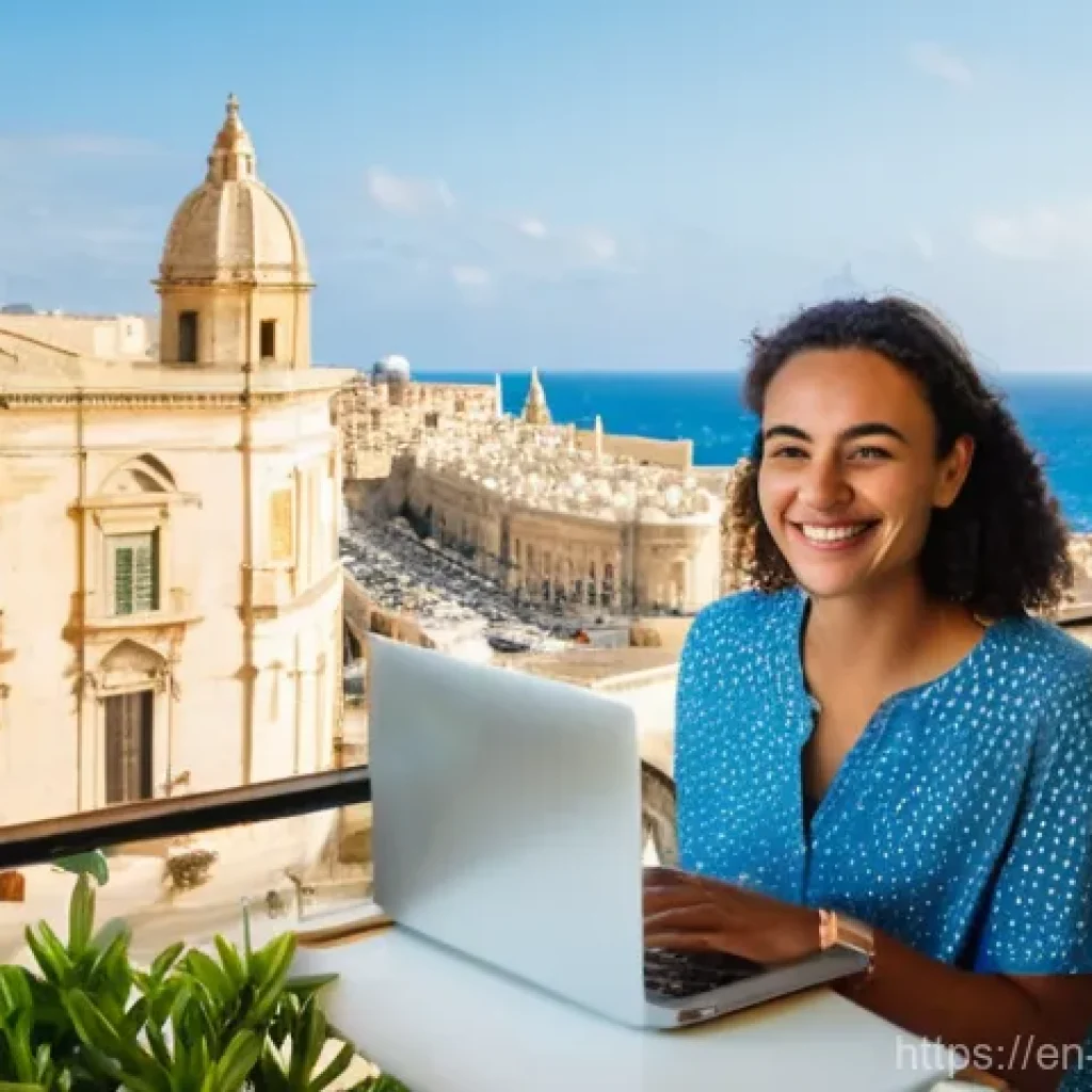 몰타 세금 제도 - **Prompt:** A diverse female digital nomad in her late 20s or early 30s, smiling brightly while work...