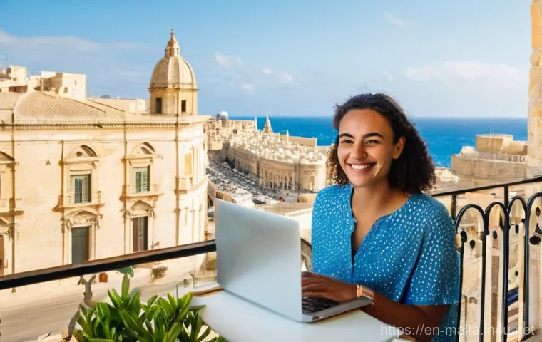 몰타 세금 제도 - **Prompt:** A diverse female digital nomad in her late 20s or early 30s, smiling brightly while work...